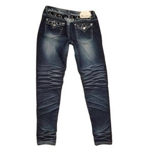RAW BLUE Low Rise Distressed Denim Black Lace Skinny Jeans - Women's 15/16